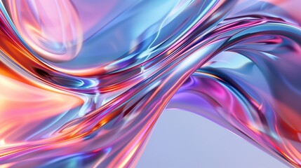 Colorful glass, holographic liquid metal background, 3D rendering, glassy texture, fluidity, abstract lines and curves, bright colors, light refraction effects. Generated by artificial intelligence.