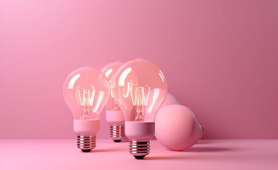 bright light bulb made, baby pink pastel background сreated with Generative Ai