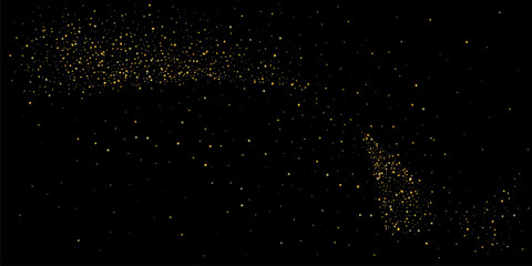 Fototapeta na wymiar Gold dust. Confetti with gold glitter on a black background. Shiny scattered sand particles. Decorative elements. Luxury background for your design, cards, invitations. Vector