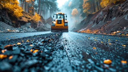 Foto op Canvas Construction site is laying new asphalt road pavement © bannafarsai