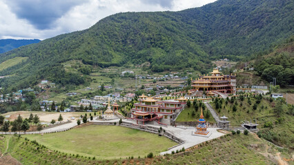 Beautiful tdl buddhist monastery architecture design at morning at dirang monastery arunachal...