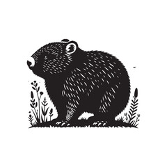Vector Wombat Silhouette Collection for Nature-themed Designs, Minimalist Black Wombat Illustration.