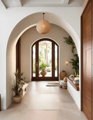 Bali-Inspired Entryway: Design Elements in Low-Ceiling, Compact Apartment.