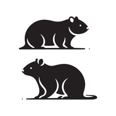 Vector Wombat Silhouette Collection for Nature-themed Designs, Minimalist Black Wombat Illustration.