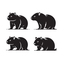 Vector Wombat Silhouette Collection for Nature-themed Designs, Minimalist Black Wombat Illustration.