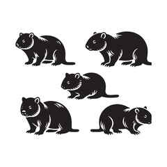 Vector Wombat Silhouette Collection for Nature-themed Designs, Minimalist Black Wombat Illustration.
