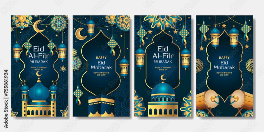 Wall mural set of eid mubarak poster for social media story, card, banner, background