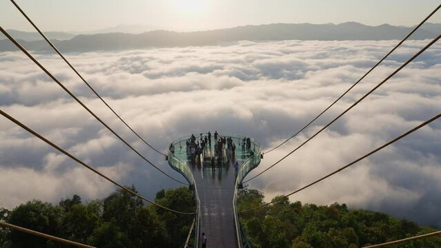 time lapse Skywalk Aiyerweng First light at Aiyerweng Aiyerweng Subdistrict, Betong District, Yala Province, Betong, Thailand, Yala Province of Thailand.