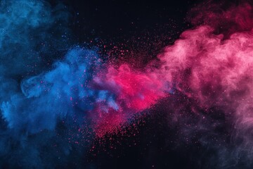 Colored powder explosion. red blue and pink colors. Concept of excitement and energy, as if something powerful