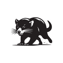 Fiery Frenzy: Vector Tasmanian Devil Silhouette for Wildlife and Nature-inspired Designs, Minimalist Black Tasmanian devil silhouette.