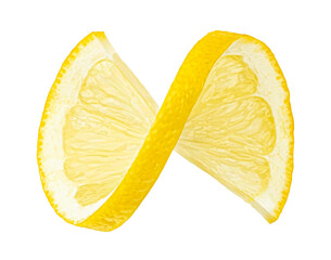 Twisted lemon slice isolated on white background, full depth of field - 755883947