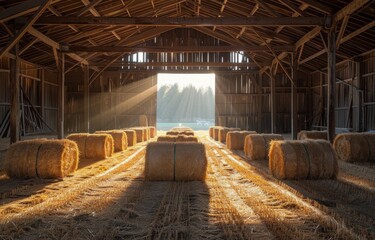 Barn With Hay Bales in Sun