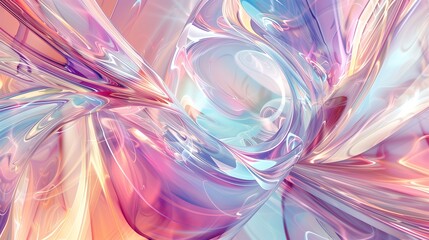 A digital art composition featuring an abstract background with swirling glass shapes, creating a...
