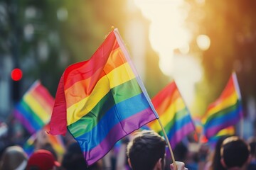 Large Group of People Holding Rainbow Flags