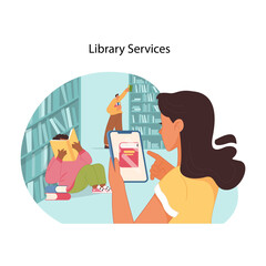 Library interaction concept. Flat vector illustration