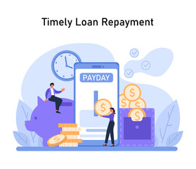 The importance of timely loan repayment highlighted with a smartphone reminder, piggy bank savings, and stacked coins