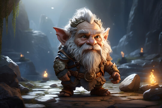 An armored fantasy dwarf character stands before candles lit in a mysterious cave that exudes an aura of magic and adventure