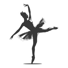 Silhouette ballerina in action black color only full body