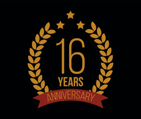 Fototapeta premium 16 Years anniversary. Luxury bronze laurel, birthday celebration and commemorative banner