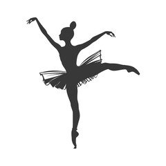 Silhouette ballerina in action black color only full body - obrazy, fototapety, plakaty