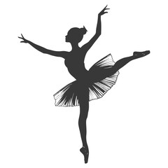 Silhouette ballerina in action black color only full body