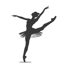 Fototapeta na wymiar Silhouette ballerina in action black color only full body