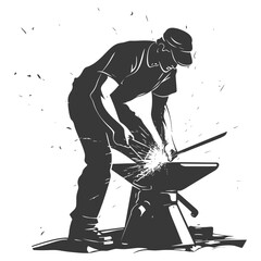 Silhouette blacksmith in action black color only full body
