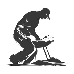 Silhouette blacksmith in action black color only full body