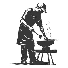 Silhouette blacksmith in action black color only full body