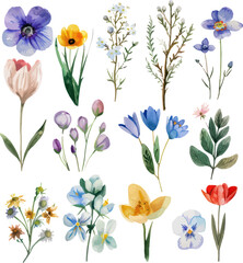 Set of flower, floral design elements, minimal object isolate illustration vector.	