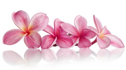 Fototapeta na wymiar A delicate cluster of pink frangipani flowers, presented in isolation against a pristine white background