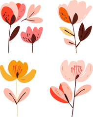 Set of flower,  floral design elements, minimal object isolate illustration vector.
