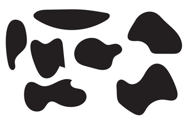 Organic blob shape with irregular form abstract vector illustration. Random oval pebble, asymmetric stone, round amoeba blot. Set of simple graphic geometric stained. Black bubble blotch background