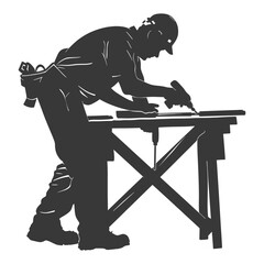Silhouette carpenter in action black color only full body