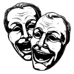 Theatrical Masks of Tragedy and Comedy Vector Illustration

