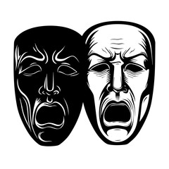 Theatrical Masks of Tragedy and Comedy Vector Illustration
