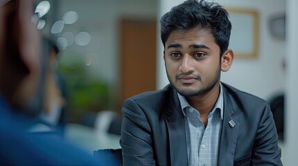 Fototapeta premium Job interview - businessman listen to candidate answers