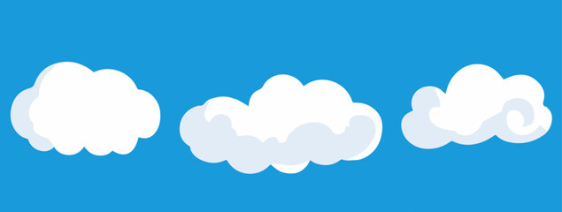 Vector illustration of white clouds. Isolated cartoon design clouds set on a blue background.
