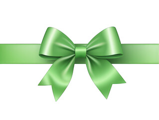 Green satin ribbon and bow isolated on transparent background, transparency image, removed background