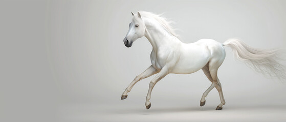 Obraz na płótnie Canvas Cavalo branco isolado no fundo cinza 
