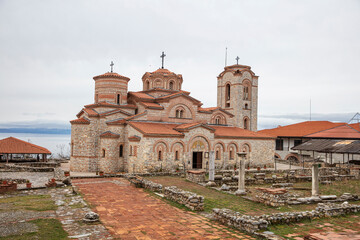 Macedonian landmark, the Holy historic church Sveti Naum on the coast of lake Ohrid - 755891505