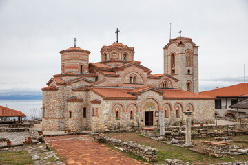 Macedonian landmark, the Holy historic church Sveti Naum on the coast of lake Ohrid - 755891590