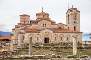 Macedonian landmark, the Holy historic church Sveti Naum on the coast of lake Ohrid - 755891741