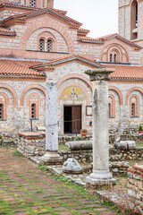Macedonian landmark, the Holy historic church Sveti Naum on the coast of lake Ohrid - 755892113