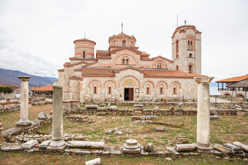 Macedonian landmark, the Holy historic church Sveti Naum on the coast of lake Ohrid - 755892145