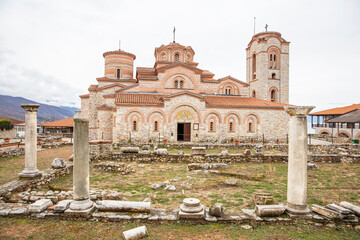 Macedonian landmark, the Holy historic church Sveti Naum on the coast of lake Ohrid - 755892353