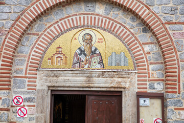 Macedonian landmark, the Holy historic church Sveti Naum on the coast of lake Ohrid - 755892501