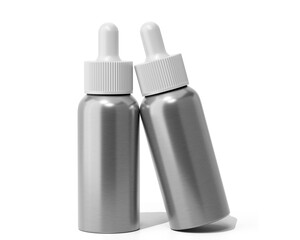Blank white aluminum dropper bottle Isolated On Transparent Background. cosmetic packaging. 3D Render.