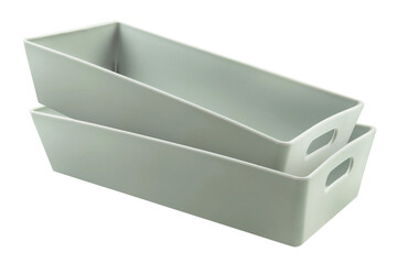 2 Grey storage plastic boxes isolated on white  background - 755892538