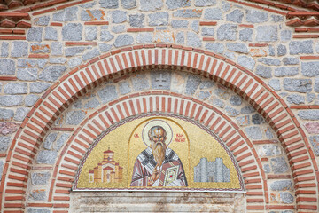Macedonian landmark, the Holy historic church Sveti Naum on the coast of lake Ohrid - 755892581
